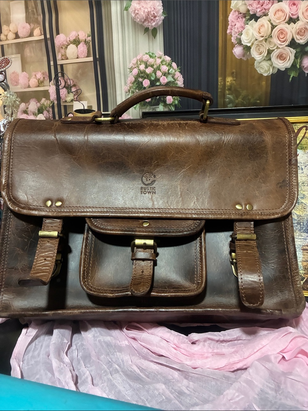Rustic Town- Brown Leather Messenger Briefcase for Men